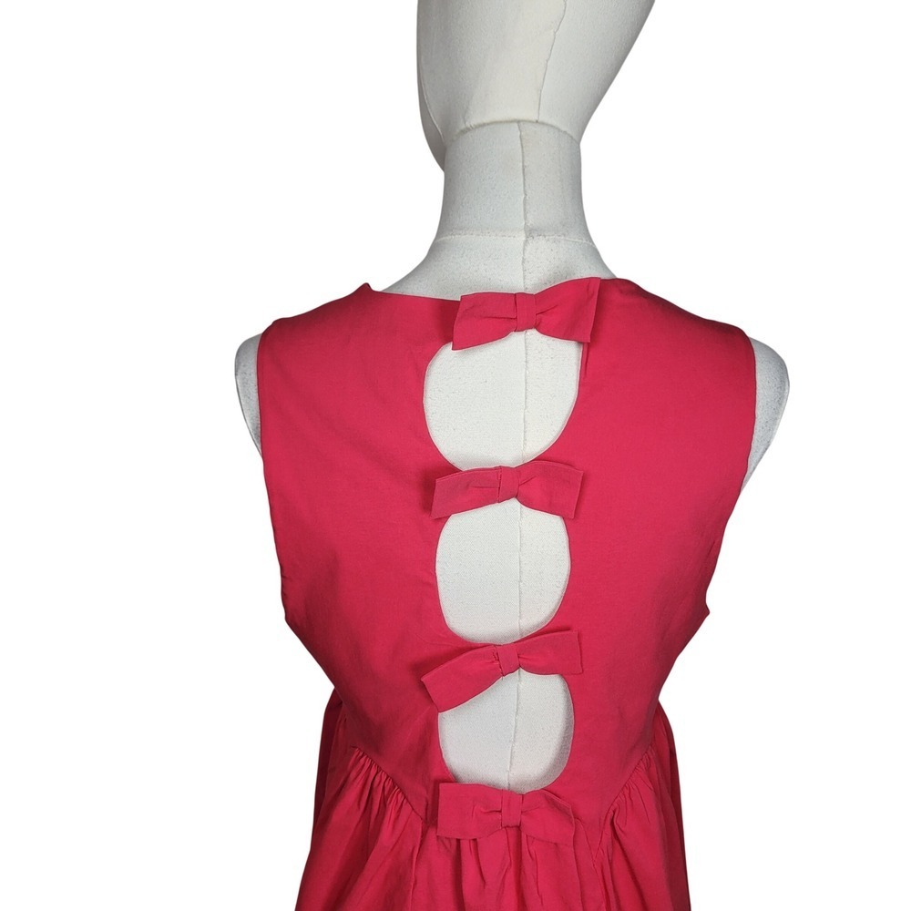 Maeve Pink Bow Back Dress Medium Valentine's Day Mini Fit Flare Chic Cottagecore - Picture 9 of 9